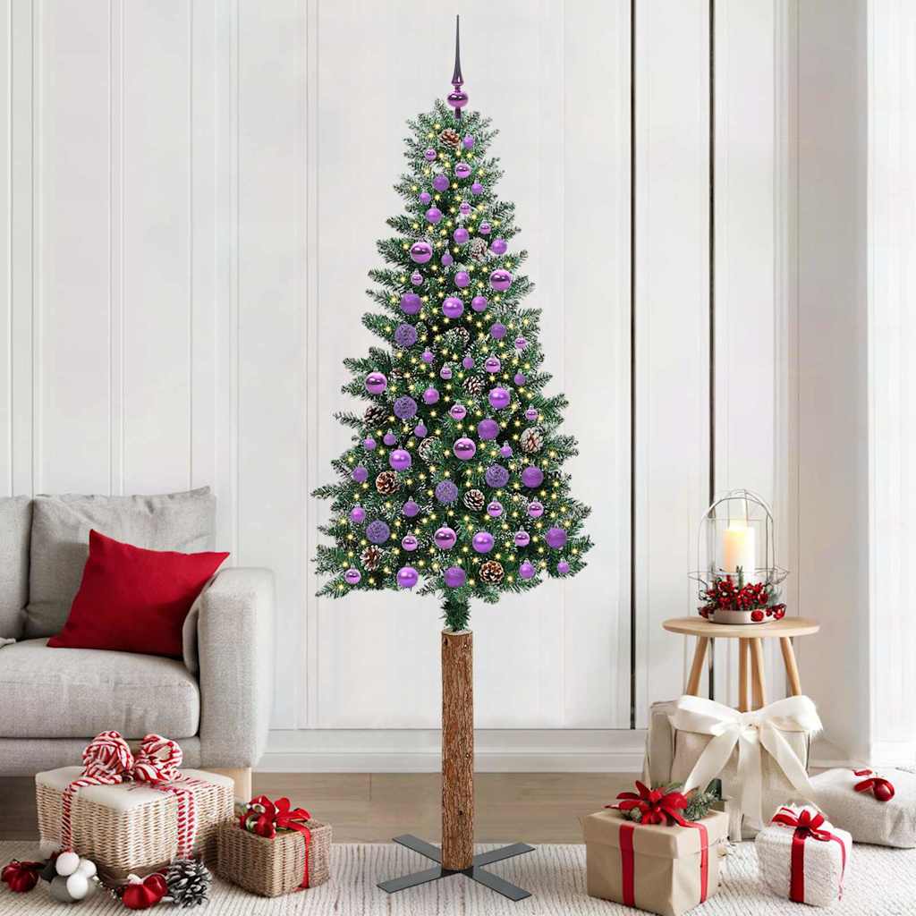 Slim Christmas Tree with 300 LEDs Green and White 210 cm